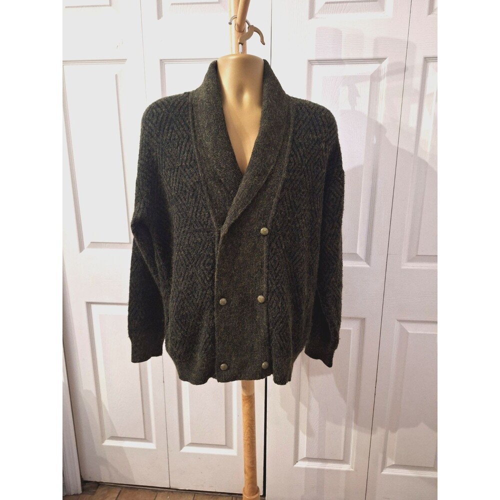 Woolworths Shawl Collar Cardigan Lge Chunky Olive Green Double Breasted Grandpa